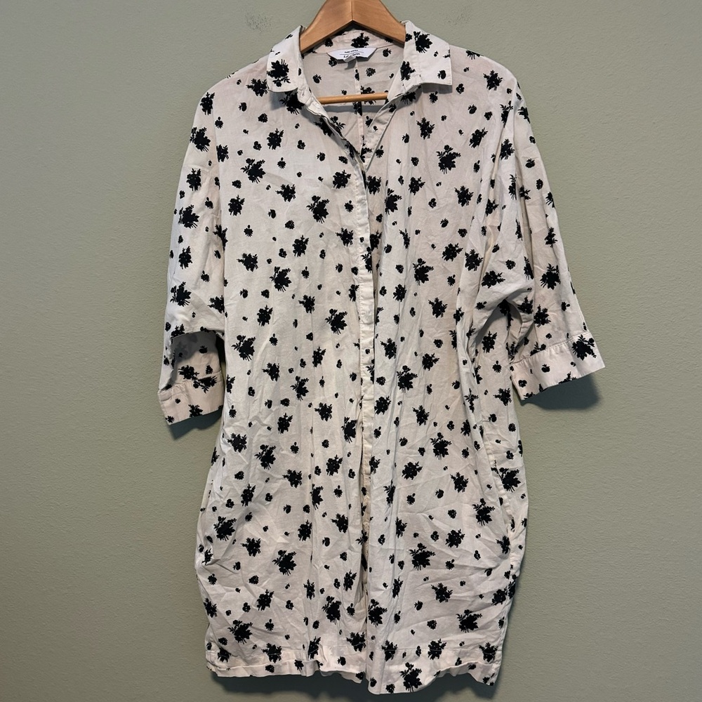 & Other Stories Black Floral Button-Up Shirt Dress - Size 6